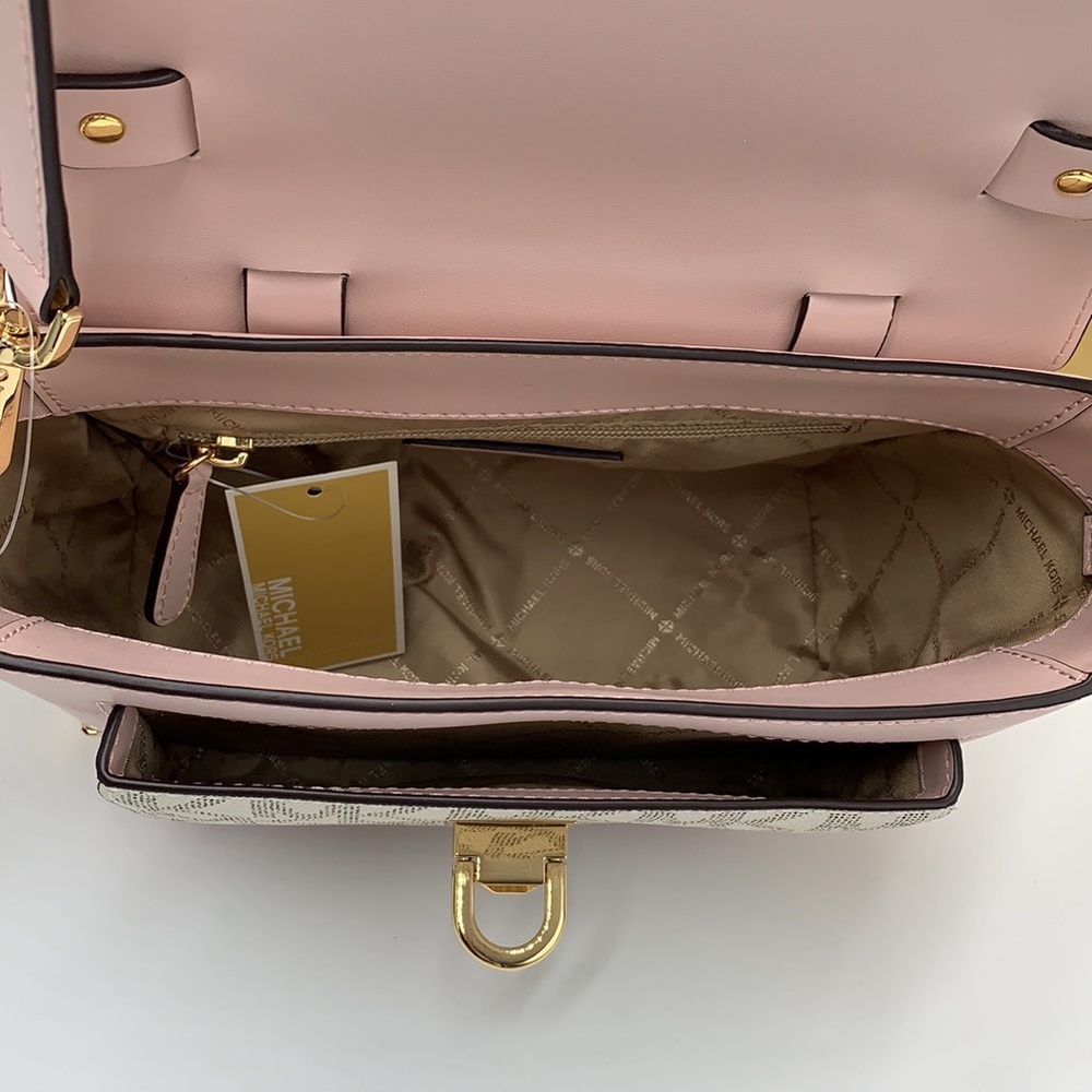 MICHAEL KORS 
Manhattan Medium Leather and Logo Satchel POWDER BLUSH MULTI COLOR - Picture 5 of 13